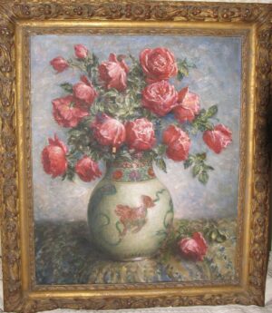 Red Roses in a Chinese Vase with Dragon