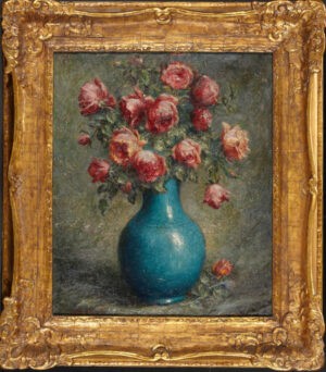 Roses in a Turquoise Globular Chinese Vase