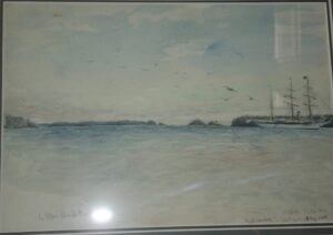 Watercolour: James J. Hill's Steam Yacht Wacouta at Isle Royale, 25 August 1900
