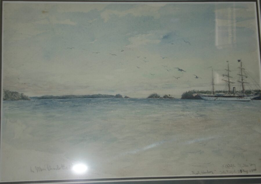 Watercolour: James J. Hill's Steam Yacht Wacouta at Isle Royale, 25 August 1900