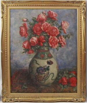 Red Roses in a Chinese Vase with Dragon