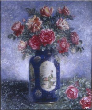 Variety of Roses in a Blue Chinese Vase