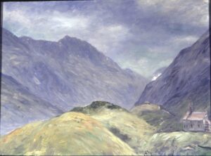 View towards the Oberalp with St. Maria Hilfestrasse, near Andermatt, Switzerland