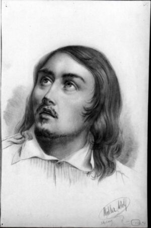 1879 - Study of the Head of a Youth with a Moustache, Slight Beard, Long Hair, looking Upwards