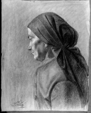 1881 - Bust Length Study of a Woman in Profil Perdu facing Left Wearing a Headscarf Gathered Behind.