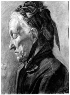 1881-2? - Bust Length Study of an Old Woman in Profile wearing a Bonnet facing Left