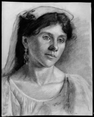 1882 - Bust Length Study of a Girl facing slightly to the Right with a Dangling Earring and a Circular Neckline to her Dress