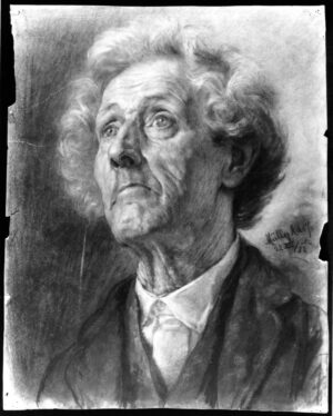 1882 - Bust Length Study of an Old Man with a Lined Face Looking Upwards, not wearing a Tie