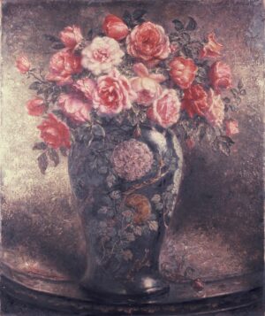 Roses in a Famille Noir Chinese Vase