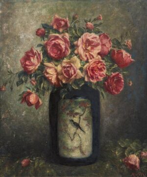 Dark Pink Roses in a Chinese Vase