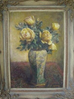 Yellow Roses in an Ormolu Mounted Chinese Vase
