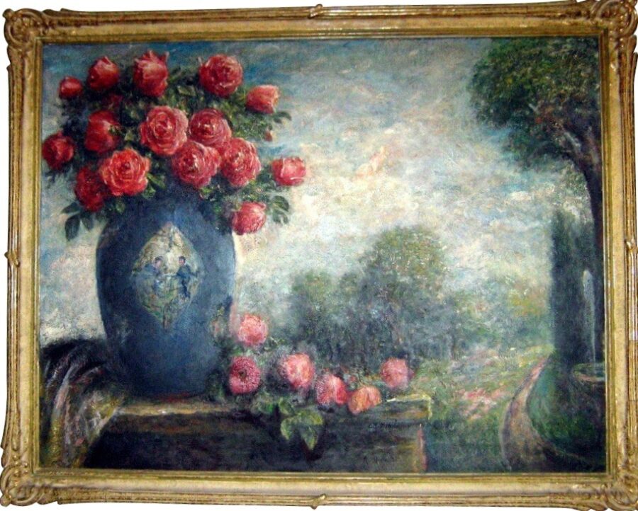 Roses in a Chinese Vase with Landscape