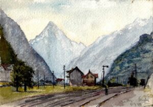 Watercolour: Switzerland - Fluelen with Bristenstock,  18 July 1907