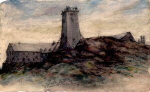 Watercolour: USA - Look Out Tower, Mount Washington, 30 August 1896
