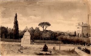 Italianate Landscape: Garden Courtyard with Gazebo and Fountain