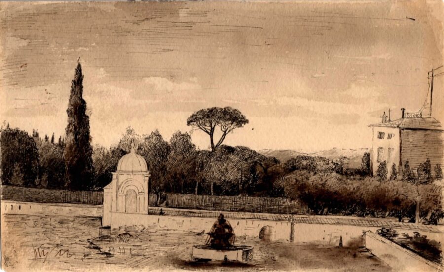 Italianate Landscape: Garden Courtyard with Gazebo and Fountain